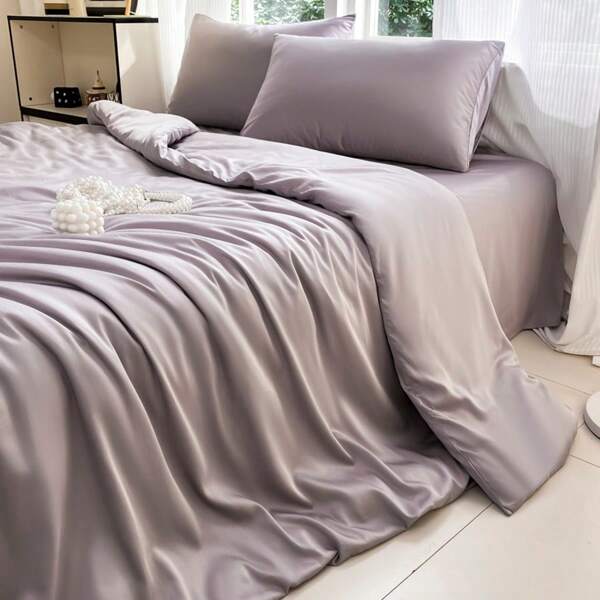 3pcs Minimalist Ice Silk Washed Duvet Cover Set 3-Piece Soft & Comfortable Bed Set, Cool But Not Cold, Silky Smooth, Suitable For Sleeping Naked - 1*Duvet Cover + 2*Pillow Case, No Filling, Breathable, Machine Washable, Applicable For Master Bedroom, Guest Room, Dorm, All Seasons