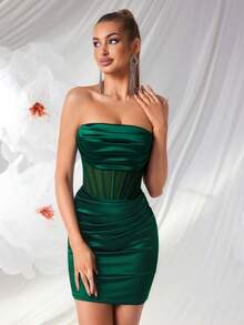 ADYCE Backless Halter High Waist Strap Hollow Out Party Cocktail Dress - Dark Green - View 7