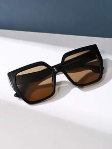 Polarized Sunglasses For Women, Retro Square Large Frame Plastic Fashion Glasses, Classic Style For Outdoor Sports, Cycling, Travel, Beach, Driving, Fishing, Summer UV Protection Fashionable Shade Elegant Outfit Family Outings Travel Vacation Holiday For Summer Beach Vacation,Outdoor,Travel - 黑色 - 查看 3