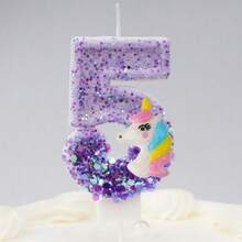 1 件生日数字蜡烛紫色独角兽生日蜡烛蛋糕闪光数字 1 蜡烛蛋糕装饰带亮片，适合女孩和女士周年纪念庆祝用品 - 彩色 - 查看 6