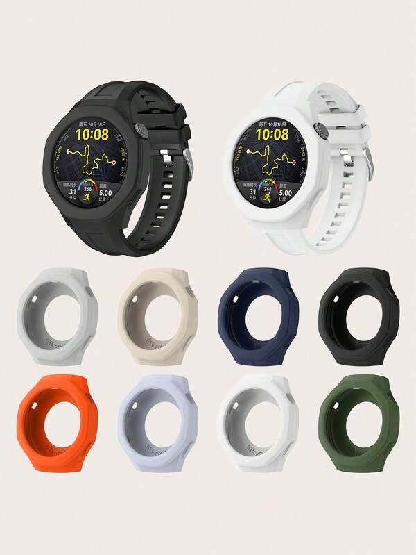 Set de 2 piezas: Correa de reloj de liberación rápida de unicolor casual + Cubierta protectora de silicona compatible con Huawei Watch GT 5 46mm Pro
