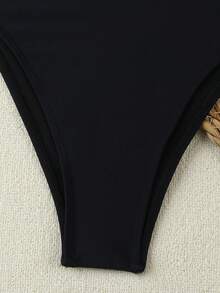 New Arrival Spring/Summer Sexy & Elegant Black Solid Color Beach Vacation Party Date One-Piece Swimsuit For Women - Black - View 6