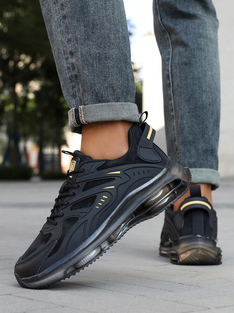 Lightweight Men's Cushioned Sneakers - Breathable And Shock-Absorbing, Suitable For Outdoor Activities - Black and White - View 1