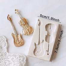 吉他音符硅胶模具，DIY 树脂工艺品工具，音符巧克力模具，吉他，收音机，蛋糕烘焙装饰，软糖模具，粘土模具配件 - 米色 - 查看 7