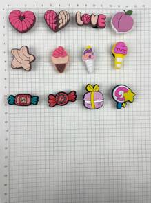 12pcs/Set Ice Cream & Candy Cartoon Pattern Decorative Accessories For Sandals/Slippers, DIY Combination, Suitable For Dessert Lovers, Birthday/Holiday Gifts