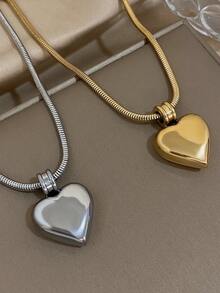 1pc Hollow Heart Pendant Necklace, Women's Stainless Steel Chain Necklace, Daily & Party Jewelry Gift, Mother's Day Summer Style - Multicolor - View 10