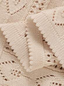 1pc Hollow Floral Pattern Knitted Baby Blanket, Suitable For Children - Beige - View 6