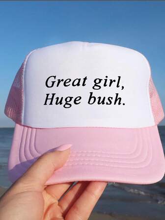 1pc Unisex "Great Girl Huge Bush" Graphic Decorative Funny Mesh Snapback Trucker Baseball Hat, Suitable For Casual Wear, Travel, Hiking, Beach Vacation