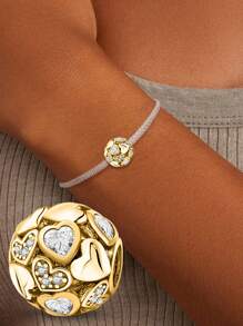 1PC 925 Prata Esterlina Moda Amor Zircônia Contas Redondas Pingentes Adequados Para Mulheres Pulseiras Bangles Fazer Jóias DIY E Roupa Diária Combinando Jóias Decoração Para Meninas