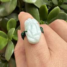 1pc Natural Jade Unicorn Ring, Hand-Woven Adjustable Ring, Ring, Quartz Crystal Green Gemstone Ring, All Hand-Carved, High-End Fashion Rings, Fortune, Luck, Fashion Men's And Women's Jewelry, Engagement Rings, Family Gifts, Christmas And Various Holiday Party Gift Rings, Crystal Gifts (Random Gift Box)