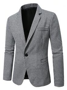 男士千鸟格翻领长袖西装外套，适合商务休闲场合 - 彩色 - 查看 1