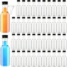 Paquete de 25, Mini botellas de licor, 0.83oz 1.7oz 3.3oz Botellas pequeñas vacías de plástico con tapas de rosca, botellas para shots, envases para bebidas, botellas de vino reutilizables, botellas de espíritu vacías, botellas de jugo, botellas de alcohol, botellas de salsa para bodas, fiestas, suministros para fiestas de Navidad, accesorios portátiles de almacenamiento