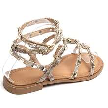 Square Studded Flat Sandals - Modern Gladiator Style - Snake - View 5