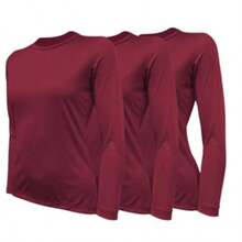 Kit 3 Women's Thermal Shirt UV Protection 50+ Second Skin T-Shirt Blouse Cold Mesh Gym Long Sleeve F7 NEW STYLE - Burgundy - View 1