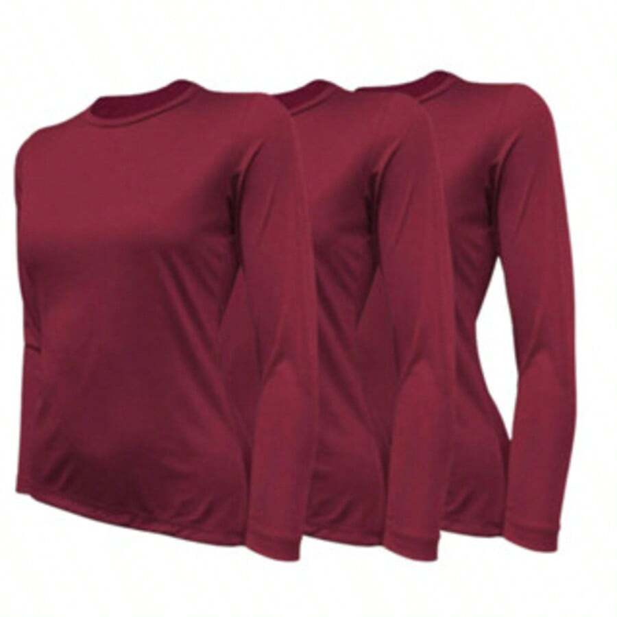 Kit 3 Women's Thermal Shirt UV Protection 50+ Second Skin T-Shirt Blouse Cold Mesh Gym Long Sleeve F7 NEW STYLE - Burgundy - View 1
