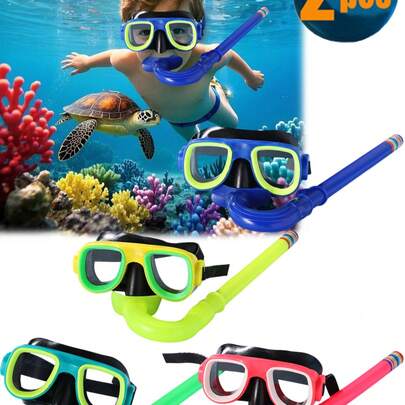 Bộ 2 ống thở bơi cho trẻ em, bao gồm kính chống sương mù và ống thở khô, phù hợp cho trẻ em từ 5-14 tuổi