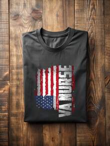 VA Nurse Shirt, Veterans Affairs Nurse T-Shirt, Patriotic Nurse Tee, Nursing Crew Shirts, Military Nurse T-Shirts, American Flag Tees TT866 - Black - View 1