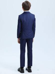 Tween Boy Suits 4-Pieces Suit Set Tuxedos Dresswear Ring Bearer Outfit Wedding Blazer Vest Pants Tie Formal Suits, Navy Blue Size 4-16Y - Navy Blue - View 2