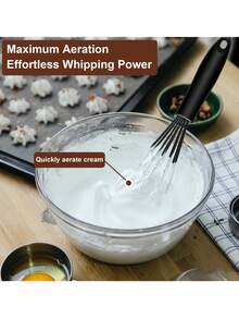 1 件硅胶手动打蛋器 - 手动打蛋器，家用烘焙工具，厨房用具 - 黑色 - 查看 6