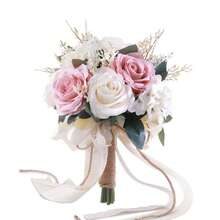 Wedding Bouquets For Bride Bridesmaid,White Champagne Artificial Roses Flowers For Wedding Church Decoration,Artificial Roses Flowers Wedding Bouquets,Bride Bouquets,Bridesmaid Bouquets,Wedding Centerpieces Floral Arrangements Party Home Decor - Wedding Bouquets D - View 5