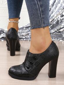 Women's Vintage Brogue High Heels Oxfords, Thick Sole Formal Dress Pumps, Multiple Colors Available, Black