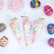 50/100/200 件装大提琴玻璃纸零食袋 7 X 12 英寸透明锥形大提琴袋 甜美透明塑料礼品袋 带 100 件扭结带 适用于派对礼品糖果、爆米花、零食包装（金色扭结带） - 無色 - 查看 10