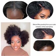 Afro Curly 13x4 Lace Frontal Wig With 4c Edges Mongolian Curly Human Hair Wigs For Women 180% Density Curly Wig Pre Plucked With Baby Hair Transparent Lace Front Human Hair Wigs - Natural Black - View 6