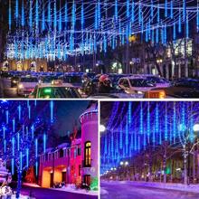 8pcs Meteor Tube LED String Lights, 30cm & 50cm Options, Warm White, White, Color, Blue For Outdoor Decoration, Suitable For Christmas Tree, Holiday, Garden, Patio, Porch