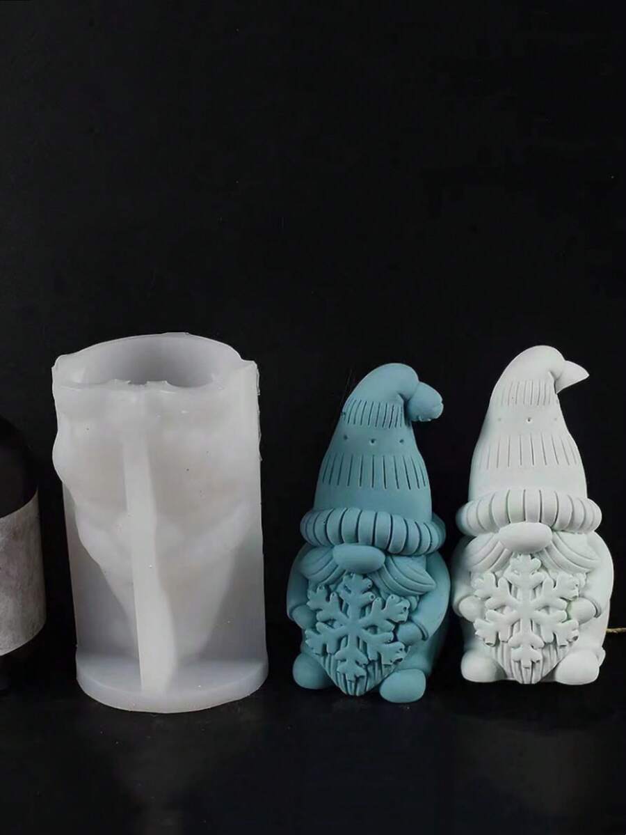 1 件雪人形硅胶蜡烛模具，DIY 雪花硅胶模具，适用于石膏家居装饰配件 - 白色 - 查看 1