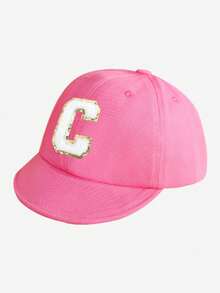 1 Pc Customizable 26 Letter Children's Solid Color Baseball Cap, Fashionable Casual Soft Brim Hat, Suitable For 1-3 Years Old Baby Girls Daily Outings, Vacation, Sun Protection - Rose Pink - View 25