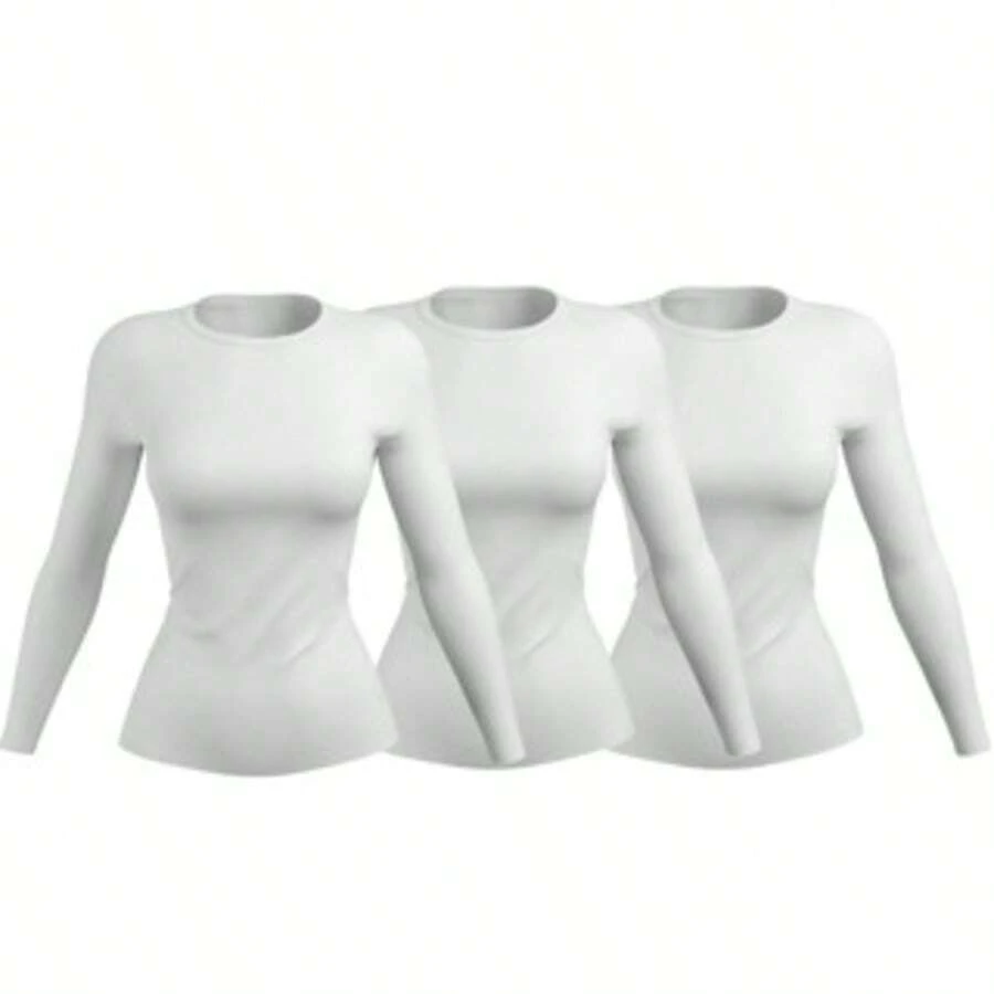 Kit 3 Women's Thermal Shirt UV Protection 50+ Second Skin T-Shirt Blouse Cold Mesh Gym Long Sleeve F7 NEW STYLE - trắng - Xem 1