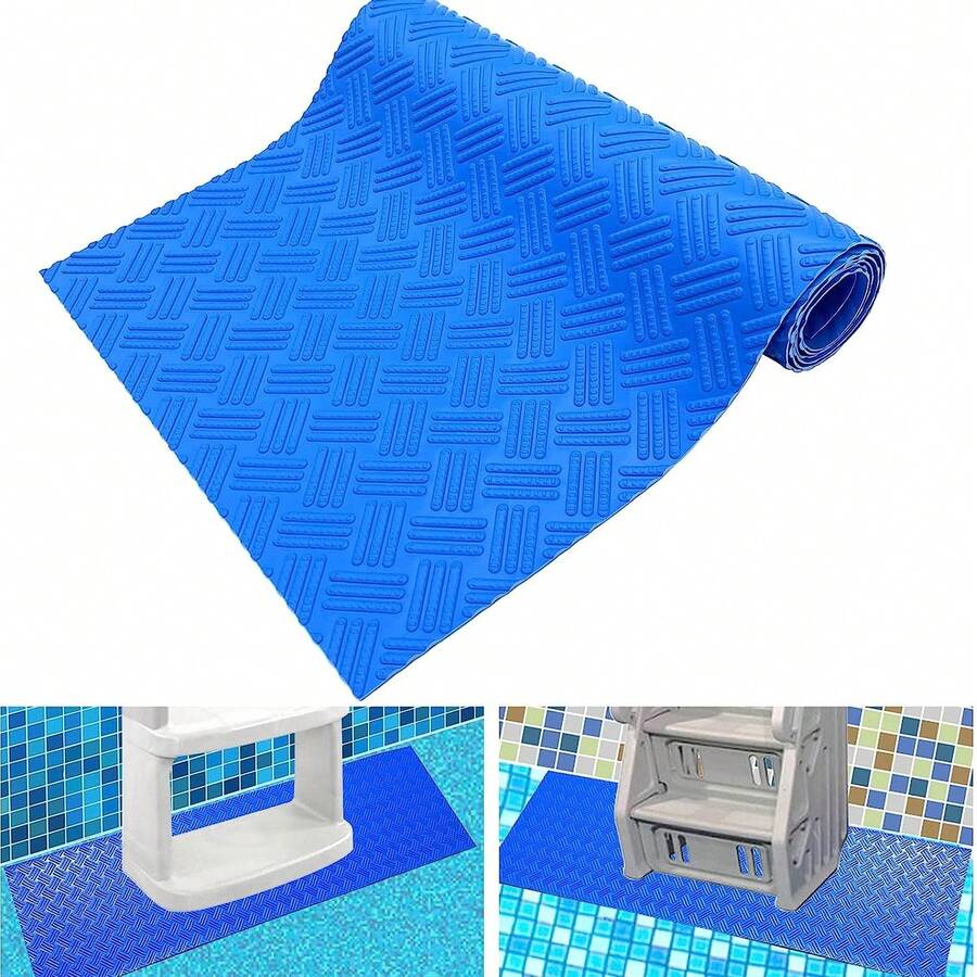 PVC rutschfeste Schwimmbad Stufenmatte, minimalistisch & praktisch vielseitig einsetzbar - Blau - Übersicht 1