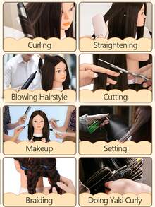 Cabeza de maniquí con 80% de cabello humano de 26 pulgadas, maniquíes para practicar peinados con pinza y herramientas, cabeza de maniquí de cosmética (# 4 sin maquillaje) - Multicolor - Ver 11