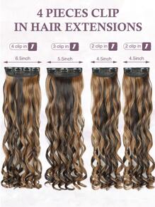 Clip In Hair Extensions, 20 Inch Long Wavy 4PCS Hair Extensions Natural Soft Synthetic Fiber High Temperature Heat Resistance Clip In Hairpieces For Women Weddings Party Daily Use