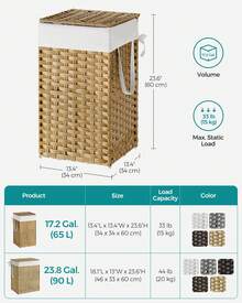 Laundry Hamper With Lid 17.2 Gallon Rattan Clothes Laundry Basket With Lid And Handles Foldable Removable Liner For Laundry Room,Goose Yellow - Vàng nhạt - Xem 7