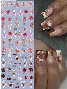 花瓣芙蓉 5D 浮雕指甲贴纸 2 件百合花海图案美甲贴花自粘 DIY 饰品贴纸指甲装饰夏季海滩度假美甲配件 - 彩色 - 查看 2