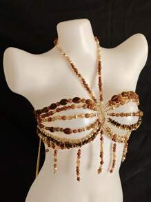 Unisex Sexy Acrylic Crystal Glitter Hollow-Out Pendant Bodychains Bralette Decor, Suitable For Nightclub, Party, Hotel, Carnival, Couples