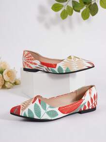 Scarpe da donna casual versatili, stile cinese casuale e moderno, punta affusolata, suola morbida e comoda, adatte per tutti i tipi di lavoro, per tutte le stagioni, con stampa a patchwork e taglie comode