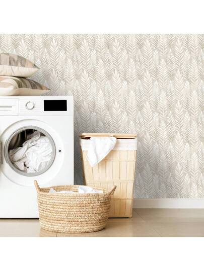 Roll Beige Bohemian Leaf Pattern Textured Wallpaper, PVC Self Adhesive Wand Sticker, Waterproof Moisture Proof Bloemen Removable Reusable, Easy To Install Clean, Living Room, Kitchen, Bedroom, Dining Room Furniture Seamless Splicing view 10