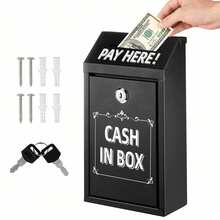 Metal Drop Box For Money Collection Box With Lock And Keys Wall Mounted Donation Boxes For Home Office Outdoor Door (Black) - Black - View 1