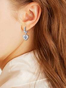 Orecchini d'argento alla moda, delicati e semplici con pendente a forma di cuore e zirconia cubica, adatti per uso quotidiano, come regalo di compleanno o della Festa della Mamma