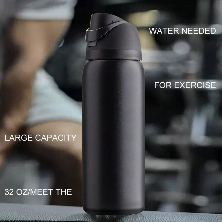 Nuevo estilo Owaia - Vaso de agua al vacío con aislamiento de acero inoxidable negro esmerilado doble con pajita, gran capacidad 32 oz/945 ml, hervidor de bebidas frías 100 % a prueba de fugas, conservación de hielo a largo plazo durante 24 horas, diseño de clip de cinturón antideslizante, adecuado para automóviles, botellas de agua para deportes al aire libre, vasos de agua de oficina, entusiastas del fitness