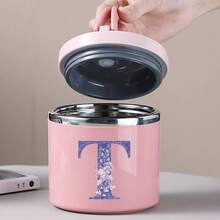 Botella térmica para comida caliente/sopa de acero inoxidable, fiambrera redonda reutilizable y sellada, taza de desayuno de gran capacidad con impresión de letras para picnics al aire libre y el trabajo - flor morada - Ver 12