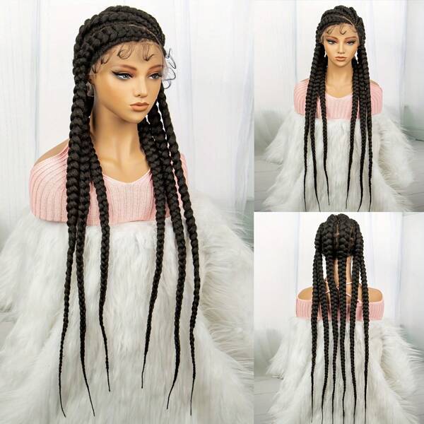 Full Lace Knotless Box Braided Wigs For Women Twisted Braids Lace Synthetic Frontal Black Cornrow Wig