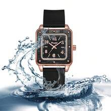 Poshi 1pc Women's Fashion Casual Square Quartz Watch With Soft Silicone Band - Black - View 3
