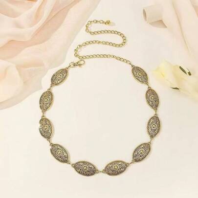 1pc Plus Size Western Style Vintage Carved Buckle Distressed Texture Metal Waist Chain, Matches Well With Cowboy, Suitable For Spring, Summer, Autumn And Winter Fall, Autumn, Halloween