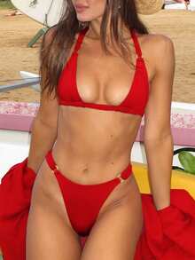 Women's Sexy Red Micro Bikini Set - Red - View 5