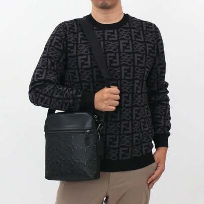 Shoulder Bag Crossbody Bags For Men Black Signature Leather Houston Flight Men's Bag 4009