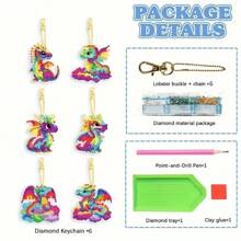 6 Stücke bunte Cartoon Drachen Baby Wolke Diamant Kunst Anhänger Schlüsselanhänger DIY Bastelset, süße Mosaik Schlüsselanhänger Taschenanhänger Dekoration, Geburtstagsparty Geschenk für das Jahr des Drachen