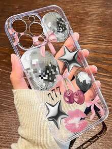 1 件透明镂空工艺蝴蝶结、樱桃、星星印花加厚防摔手机保护壳防水防震防刮 - 彩色 - 查看 4